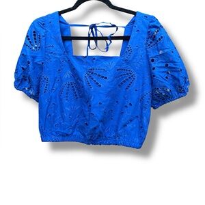 Loft Shell Eyelet Tie Back Square Neck Blouse Medium Perite